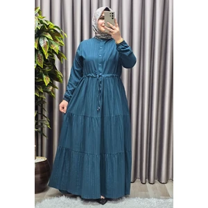 Elmas Tesettür Kadın Tesettür Giyim Büyük Beden Gofre Elbise