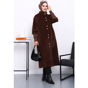 İmaj Butik Kahverengi Düğmeli Angora Kaban