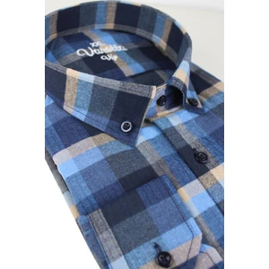 Büyük Beden Erkek Lacivert Mavi Yünlü Kışlık Gömlek – Cepli Geniş Kesim Flanel Model