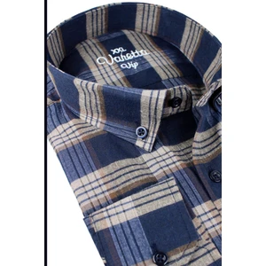 Büyük Beden Erkek Lacivert Yünlü Kışlık Gömlek – Cepli Geniş Kesim Flanel Model