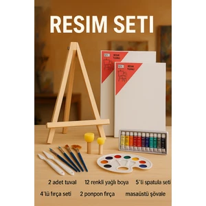 Oyun ve Sanat Yağlı Boya Resim Başlangıç Seti 2- Küçük Şövale, Yağlı Boya, Fırça, (Şövalye)