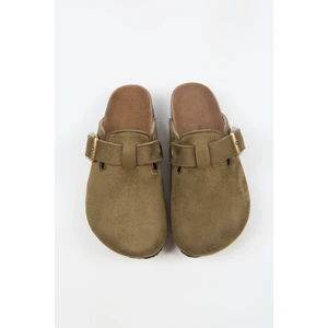 No Miento Nomiento Cancun Kadın Vegan Deri Tokalı Haki Sabo Terlik