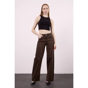 JUST UNIQUE DENIM J.U.D Elena 145 Yüksel Bel Leo Kahve Geniş Paça Pantolon Kadın