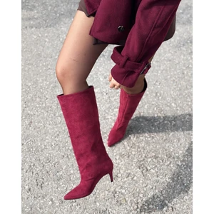 I Love Shoes Gwen Kadın Topuklu Çizme Bordo Süet