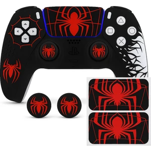 Ps5 Dualsense Joystick Koruyucu Silikon Kılıf + 2 Analog Başlık + 2 Sticker – Yüksek Kaliteli, Spider 2 Desenli