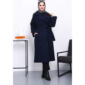 İmaj Butik Lacivert Kruvaze Yaka Kuşaklı Kaşe Kaban