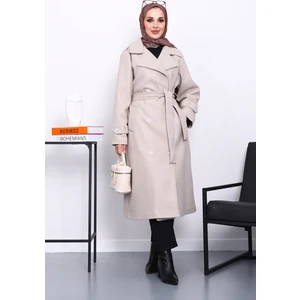 İmaj Butik Taş Kruvaze Yaka Kuşaklı Kaşe Kaban