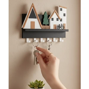 Minik Evler V2 Anahtarlık-Duvar Askılı Anahtarlık - Anahtarlık Askısı-Duvar Anahtarlığı (22X17 Cm) Duvar Anahtarlığı