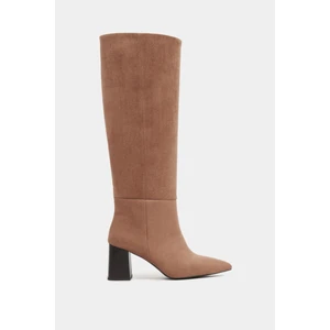 Nişantaşı Shoes Briar Taba Süet Sivri Burun Kadın Topuklu Çizme