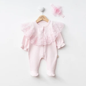 Miniday Baby Kız Bebek Mevlütlük Tulum Bandanalı Dantelli