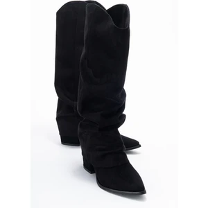 Elarıs Siyah Süet Körüklü Kadın Kalın Topuklu Çizme