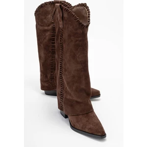 Tyler Kahverengi Süet Hakiki Deri Dikişli Kadın Western Çizme