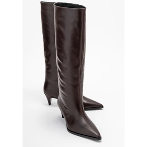 Sıora Kahverengi Cilt Hakiki Deri Kadın Kısa Topuklu Çizme