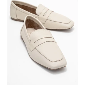 Morne Ekru Bej Cilt Hakiki Deri Kadın Loafer Ayakkabı