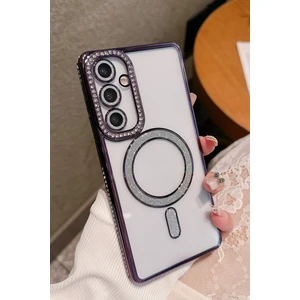 Nezih Case Samsung Galaxy A15 Uyumlu Taşlı Magsafe Şarj Özellikli Kamera Korumalı Simli Kılıf