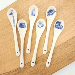 Mimoza Porselen Deniz Temalı Desen Porselen Mini Kaşık Seti 6'lı