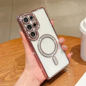 Nezih Case Samsung Galaxy S25 Ultra Uyumlu Taşlı Magsafe Şarj Özellikli Kamera Korumalı Simli Kılıf