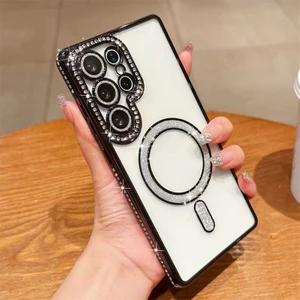 Nezih Case Samsung Galaxy S25 Ultra Uyumlu Taşlı Magsafe Şarj Özellikli Kamera Korumalı Simli Kılıf