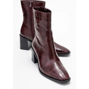 Chara Bordo Baskı Kadın Kalın Topuklu Bot