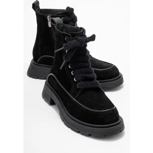 Mına Siyah Süet Hakiki Deri Kadın Postal Bot