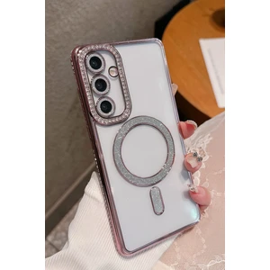 Nezih Case Samsung Galaxy S25 Uyumlu Taşlı Magsafe Şarj Özellikli Kamera Korumalı Simli Kılıf