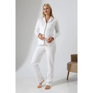 Interlok Düğmeli Hamile Lohusa Uzun Kol Pijama Takımı 1354-01