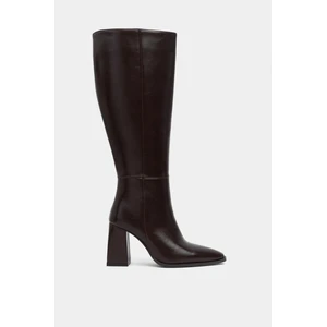 Nişantaşı Shoes Jules Kahve Raşel Rustik Desen Fermuar Detay Kadın Topuklu Çizme