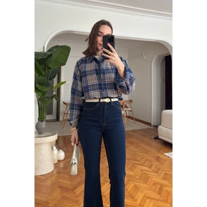 Oversize Ekose Desen Oduncu Gömlek- Lacivert