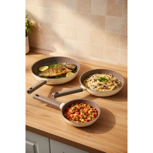 Chef  Döküm 3 Parça Tava Seti Krem