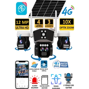 Ultimate O-Kam 9095 12MP 10X Zoom 4 Lens 3 Ekran UltraHD 4G Solar Akıllı Güvenlik Kamerası