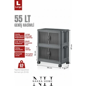 Nakra Home 2'li Katlanır Portatif Tekerlekli Organizer Dolap – Çok Amaçlı Mıknatıslı Kapaklı