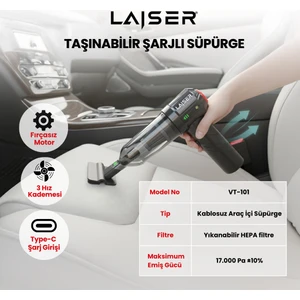 Mini, Katlanabilir LED Ekranlı 17.000 Pa 3ın1 Çekme-Vakum-Üfleme Özellikli Şarjlı Araç Süpürgesi