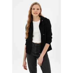 U.S. Polo Assn. Kadın Siyah Fermuarlı Kapüşonlu Sweatshırt 50313594-VR046