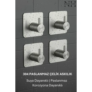 Nakra Home Paslanmaz Çelik Yapışkanlı 4 Adet Duvar Askılığı | Delmeden Montaj Suya Dayanıklı Çok Amaçlı Askılık