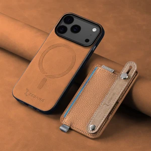 Apple iPhone 17 Pro Uyumlu Kılıf Zebana 2in1 Kartlıklı Best Deri Kılıf Kahverengi