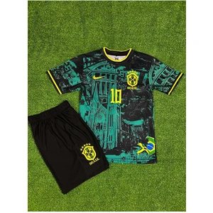 Legent Lady Brezilya Milli Takım Neymar Jr Özel Konsept Çocuk Forması 2'li Set (Yeşil-Sarı)