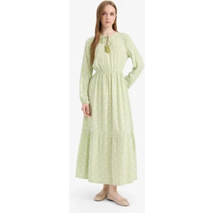 Bisiklet Yaka Desenli Viskon Uzun Kollu Maxi Elbise D9636AX25SM