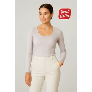 Havuz Yaka Uzun Kol Fitilli Bluz