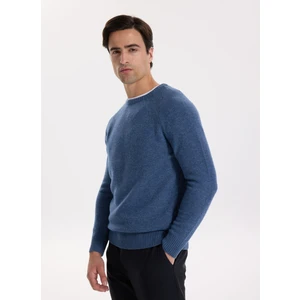 Bisiklet Yaka Slim Fit Düz Indigo Erkek Kazak F5WM-KZK 2331