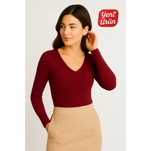 V Yaka Uzun Kol Fitilli Bluz