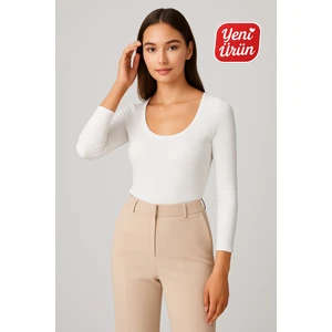 Havuz Yaka Uzun Kol Fitilli Bluz