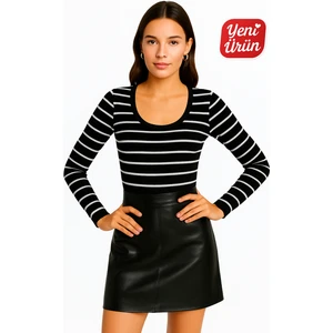 Havuz Yaka Uzun Kol Fitilli Bluz