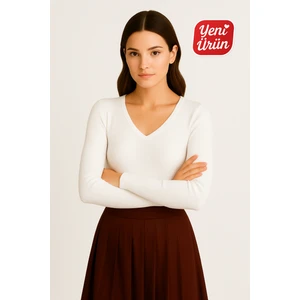 V Yaka Uzun Kol Fitilli Bluz