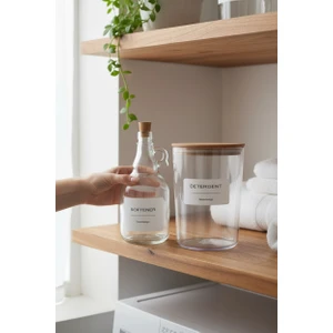 Ahşap Kapaklı Toz Deterjan Kavanozu / Kutusu 2300ML  ve Yumuşatıcı Şişesi Mantar Kapak 1000ML