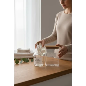 Zeze Desing Ahşap Kapaklı Toz Deterjan Kavanozu 2000ML-SIVI Deterjan Mantar Kapak 1000ML