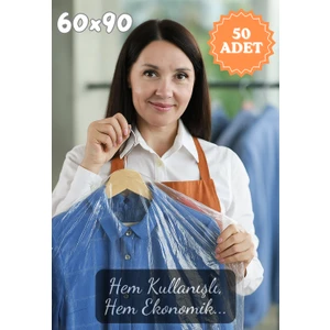 Erfa Plastik Ambalaj Askılı Elbise Poşeti 60×90 cm – Şeffaf Naylon – 50'li Paket | Elbise, Kıyafet, Mont, Takım Elbise, Abiye Koruma Kılıfı