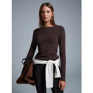 10840 Kayık Yaka Kaşmir Karışımlı Kazak-Kahve M.