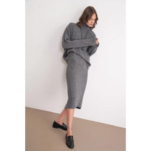 6929 Kadın Fitilli Triko Etek Antrasit