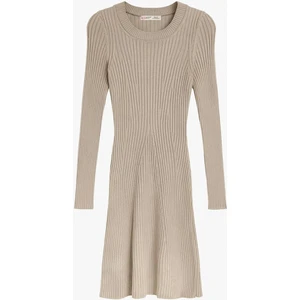 6888 Kadın Bisiklet Yaka Triko Elbise Vizon