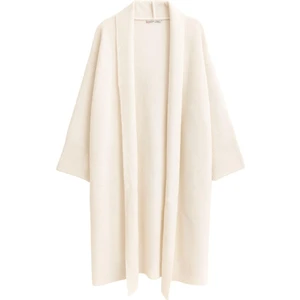 6975 Kadın Şal Yaka Uzun Triko Hırka Kemik